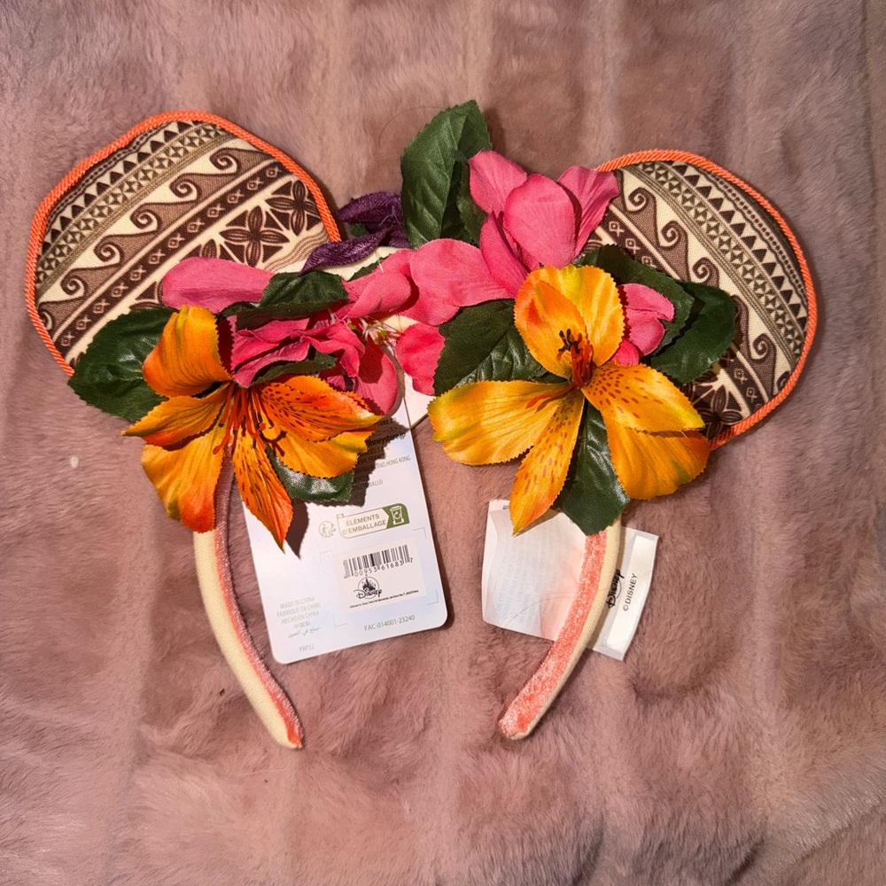 Disney Floral Mouse Ears with Pink and Orange Blooms
